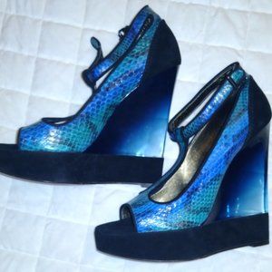 LANVIN Snakeskin Lucite Platform Wedge Heels